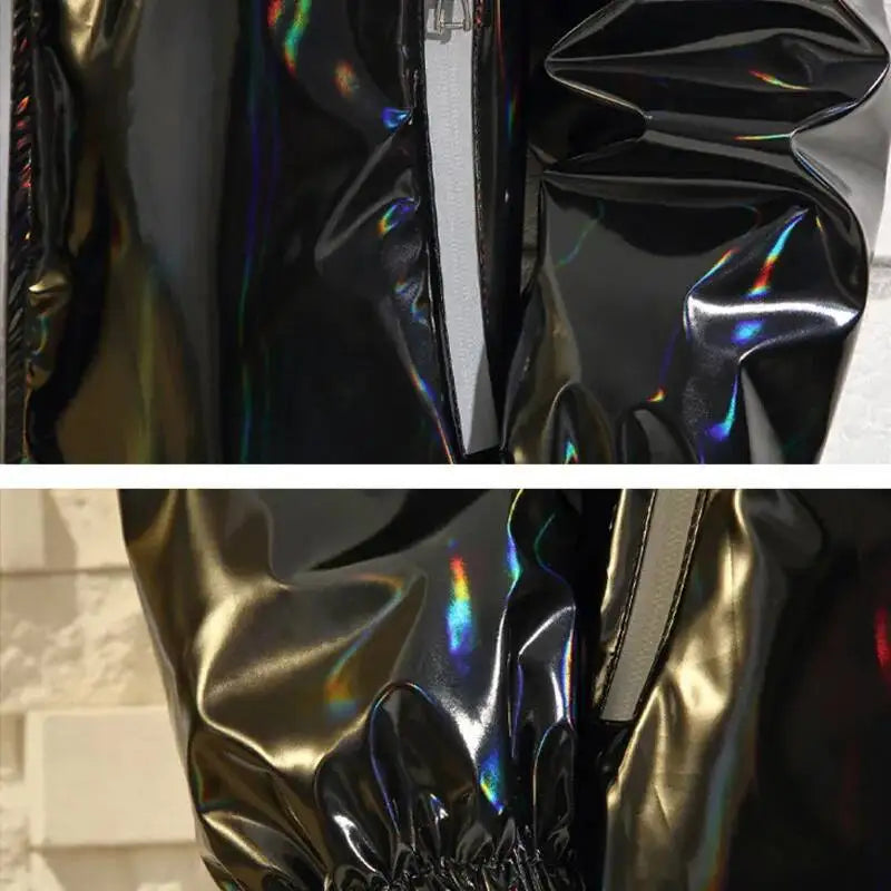 Metallic Finish Long Sleeve Front Zip Casual Bomber Jacket