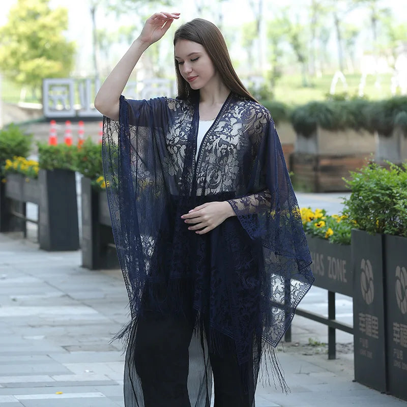 Long Lace Open Front Cardigan for Layering over Outfits
