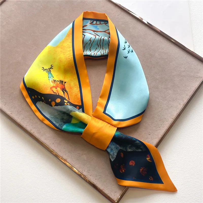 Printed Narrow Neckerchief Scarf with Pointed Tie Ends