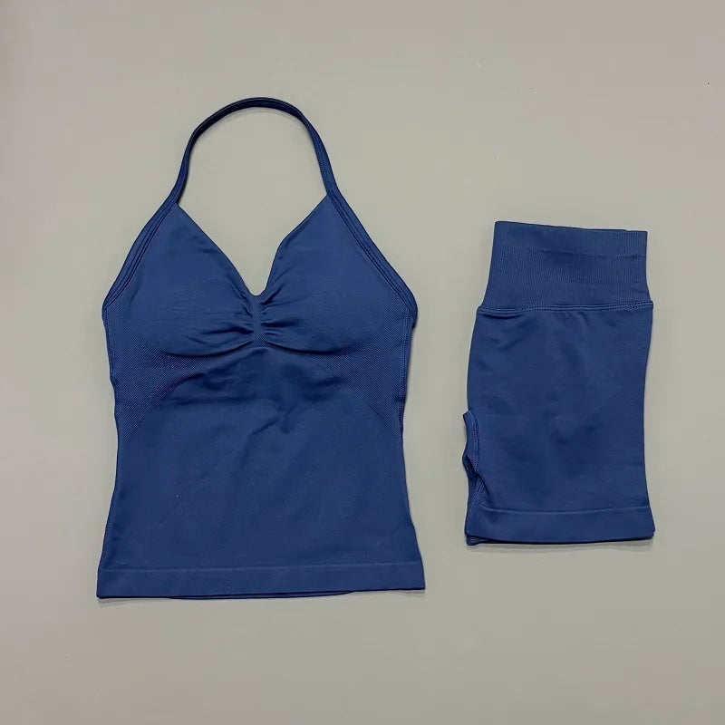 Women's Halter Tank And Shorts Yoga Set For Workout Outfits