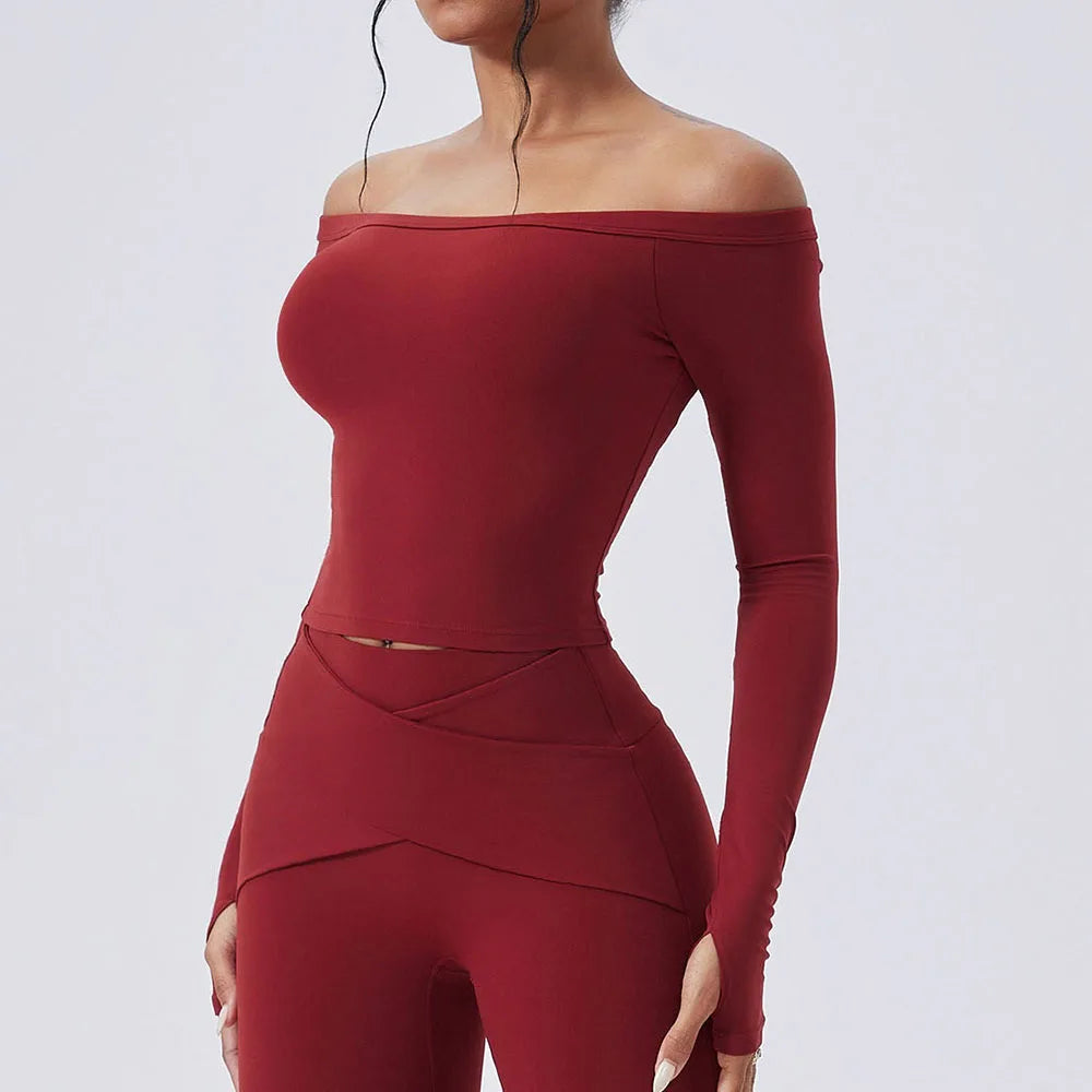 Women's Off-Shoulder Long-Sleeve Workout Crop Top