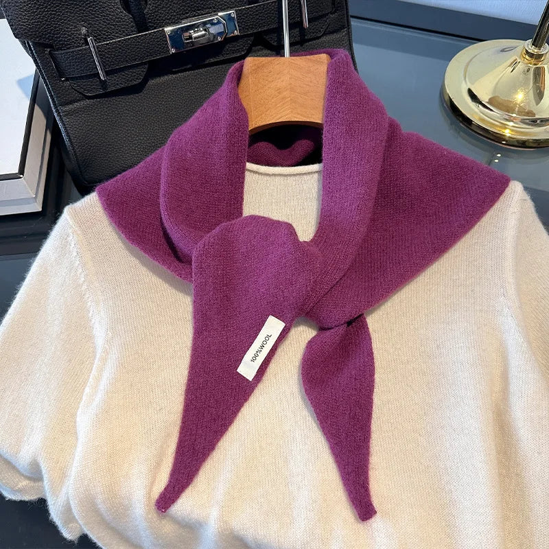 Solid Triangle Knit Scarf with Pointed Tie Ends