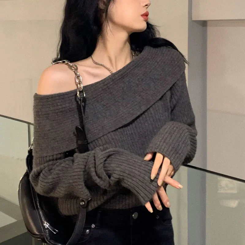 Women's Off Shoulder Zip Front Cardigan Casual Knit Layer