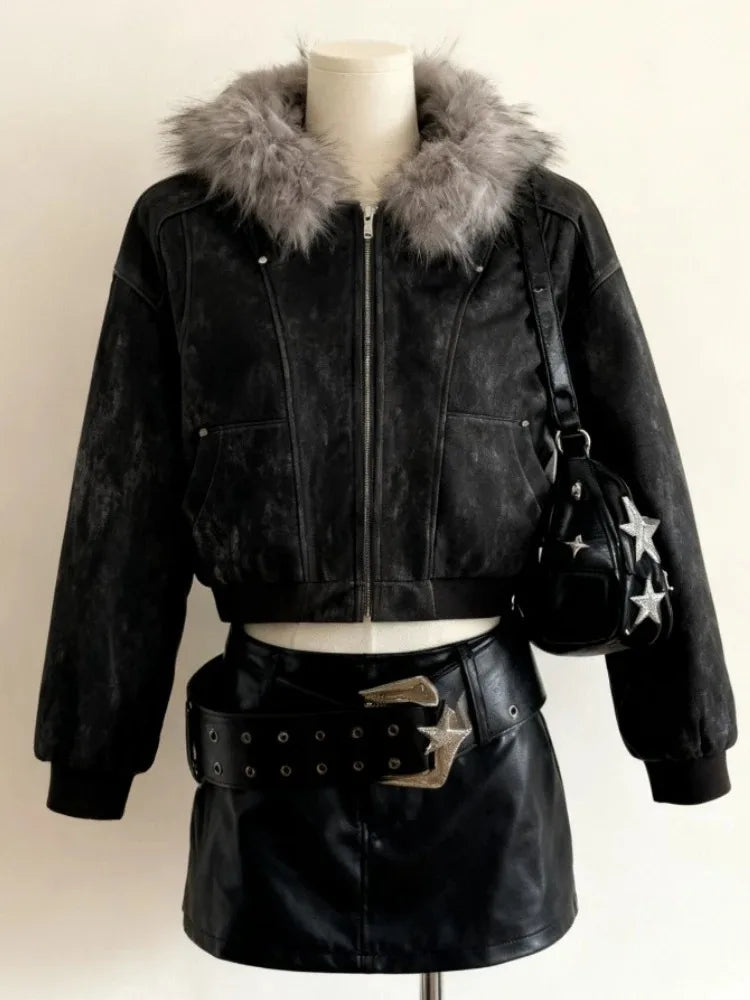 Fluffy Trim Long Sleeve Full Zip Casual Hoodie