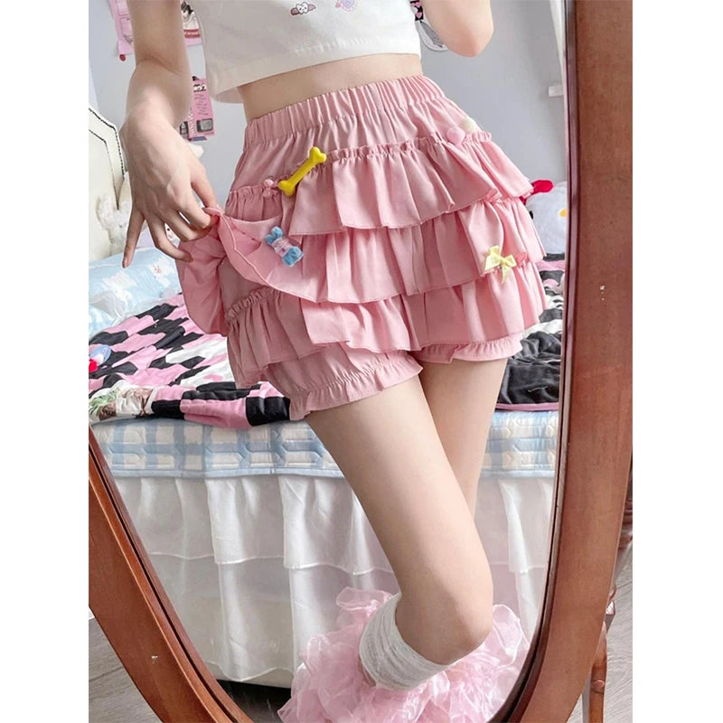 Women's Polyester High-Waist Ruffled A-Line Mini Skirt with Bows for Summer Outfits