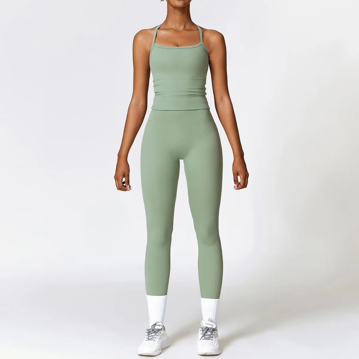 Women's Halter Or Long Sleeve Top And Bottoms Yoga Set