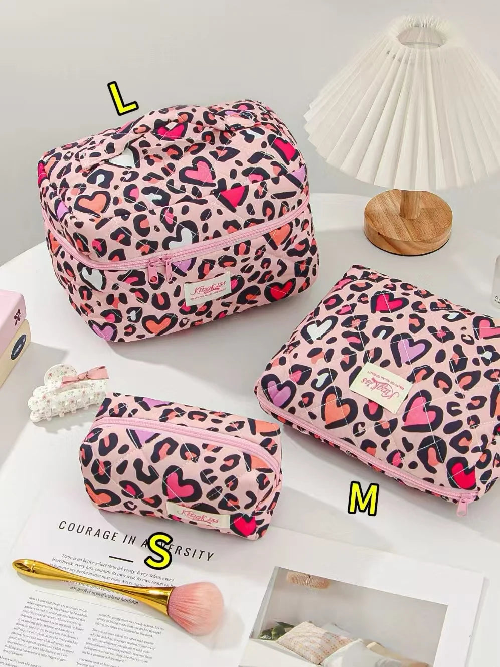 Printed Quilted Toiletry Bag with Zippered Size Options
