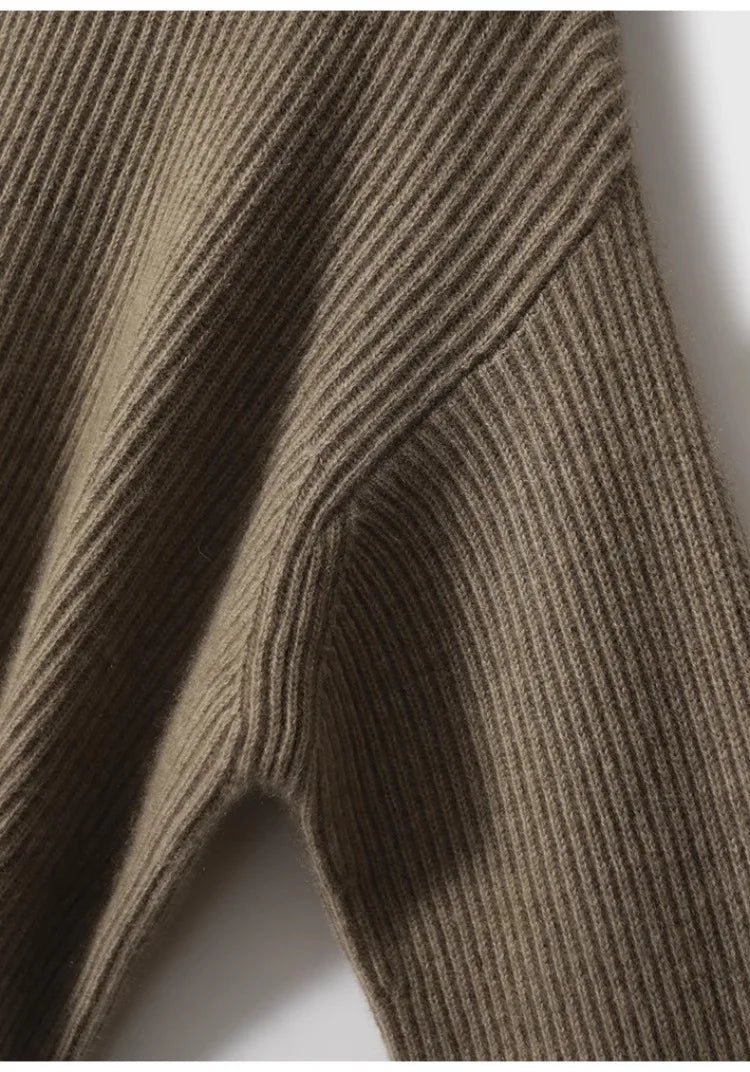 100% pure cashmere sweater women's half zip stand collar thick loose lapel pullover sweater