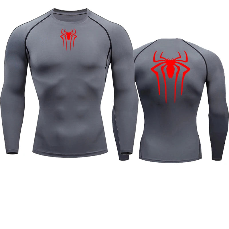 Spider Graphic Compression Long Sleeve Rash Guard For Sports Outfits