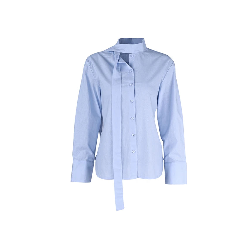 Women's Scarf Collar Shirt with Shaped Tie Back