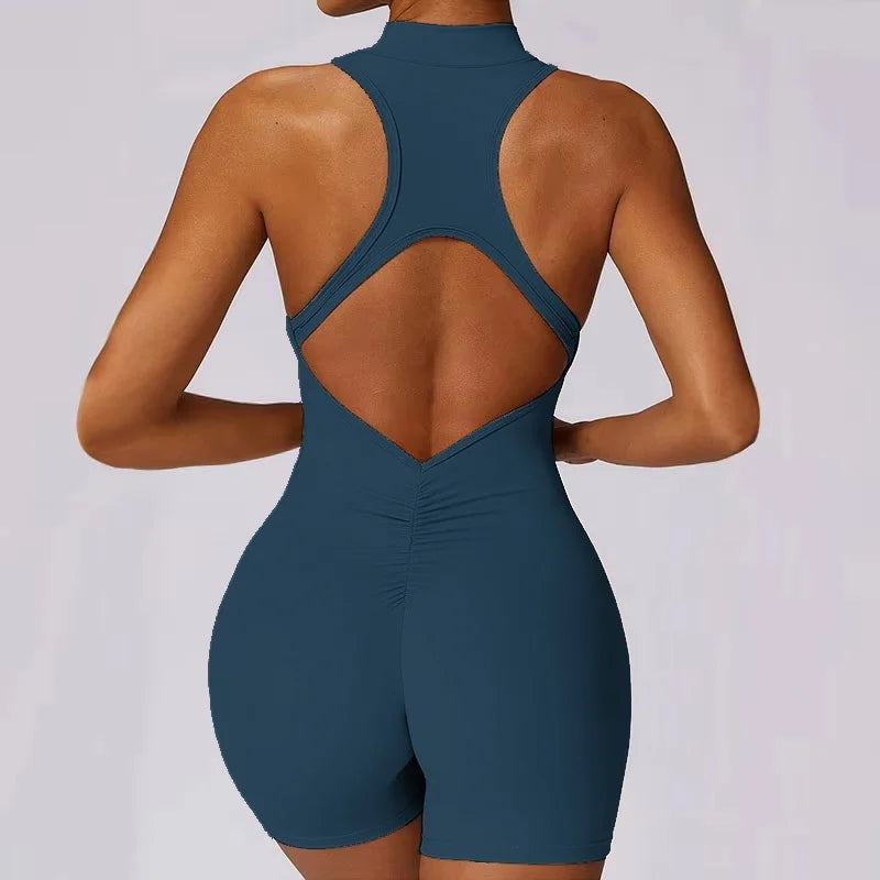 Women's Zip-Front Open-Back Workout Romper