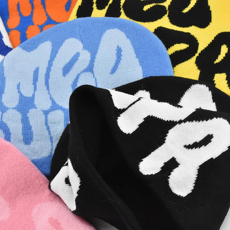 Letter Pattern Knit Beanie with Colorful Graphic Design