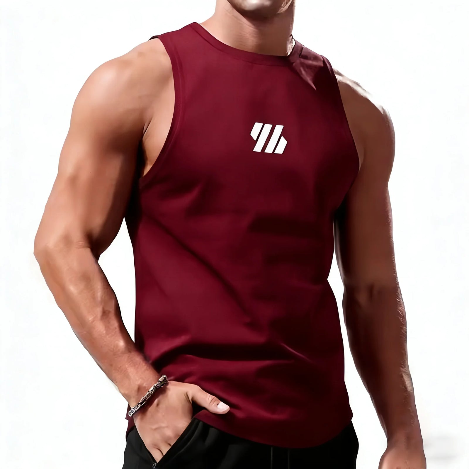 Men's High Neck Sleeveless Gym Tank Top