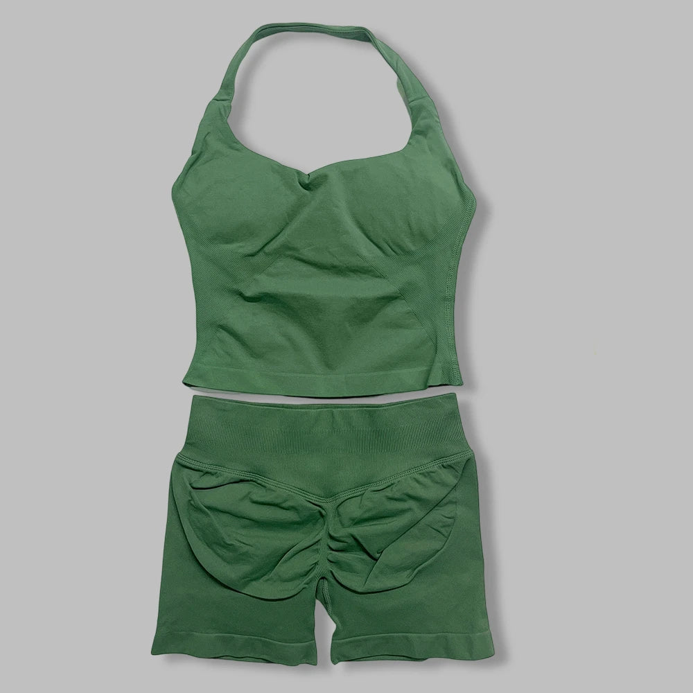 Women's Halter Tank And Shorts Yoga Set For Workout Outfits