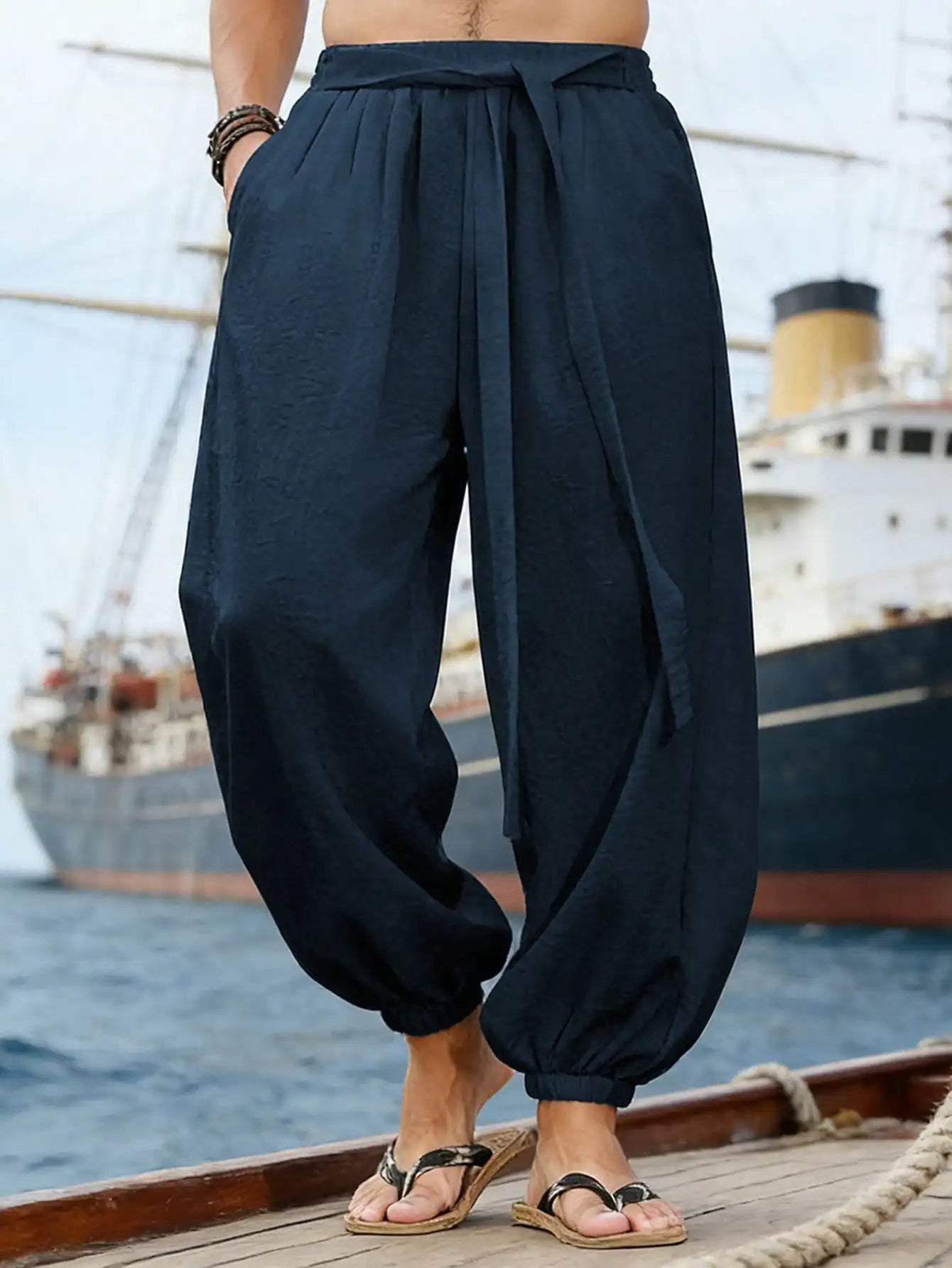 Men's Elastic Waist Loose Fit Casual Pants For Everyday Wear