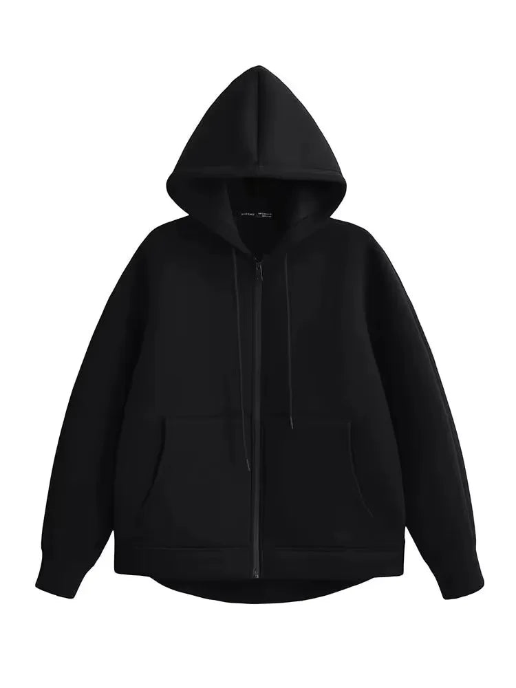 Long Sleeve Full Zip Casual Hooded Sweatshirt for Layering