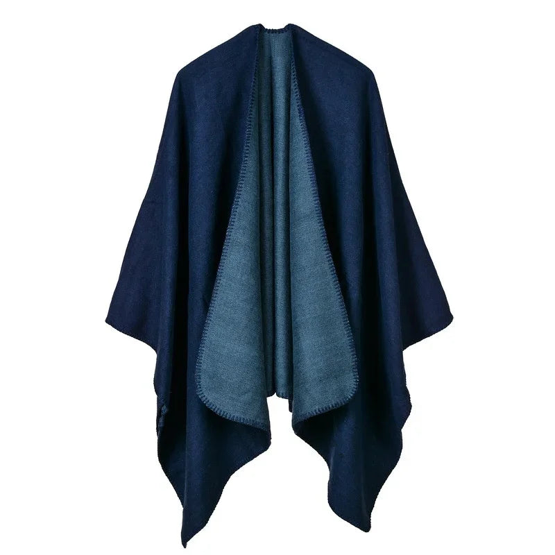 Patterned Fringed Open Front Poncho for Layering over Outfits