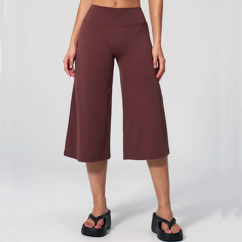 Women's High Waist Cropped Wide Leg Workout Pants with Loose Culotte Shape