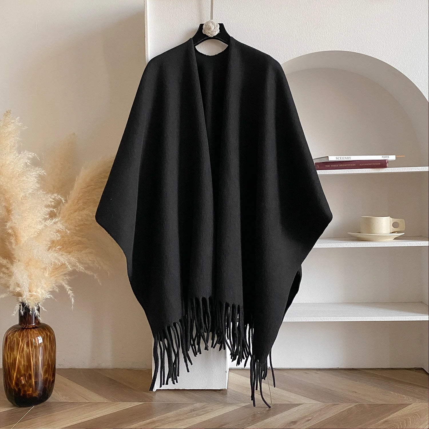 Solid Fringed Wrap Scarf for Layering over Outfits