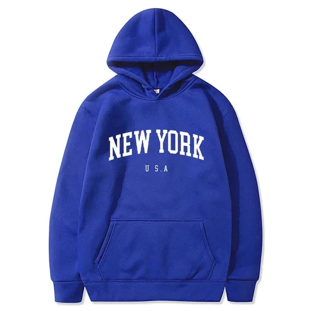 New York Letter-Print Long-Sleeve Pullover Hoodie