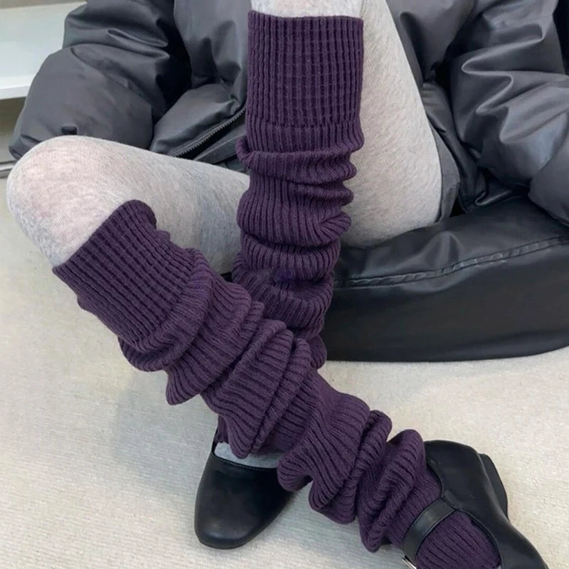 Solid Ribbed Leg Warmers with Slouchy Long Tube Shape