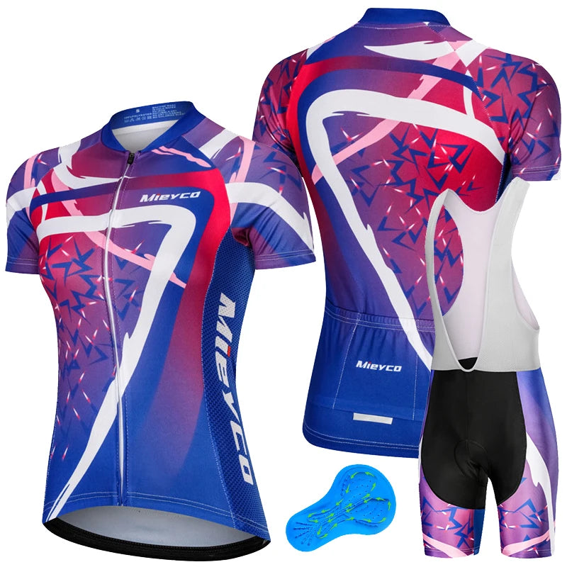 Women Short Sleeve Cycling Jersey Set Summer Bike Bib Shorts Suit