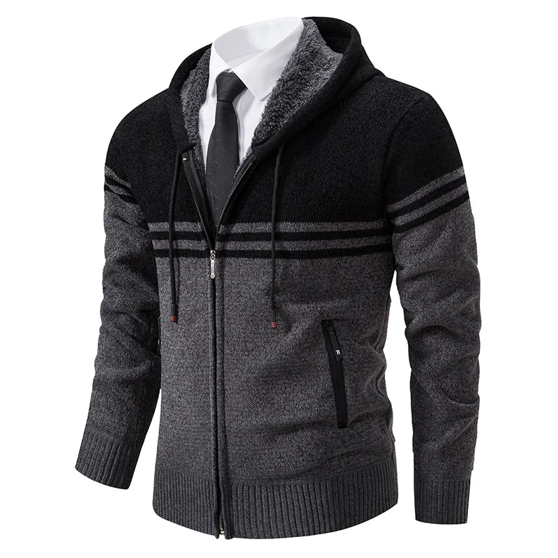 Men's Contrast Stripe Zip Front Knit Cardigan