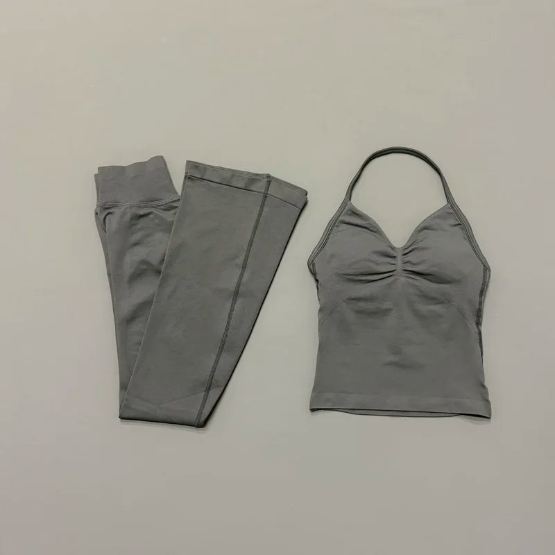 Women's Cross Back Tank And Flared Pants Yoga Set