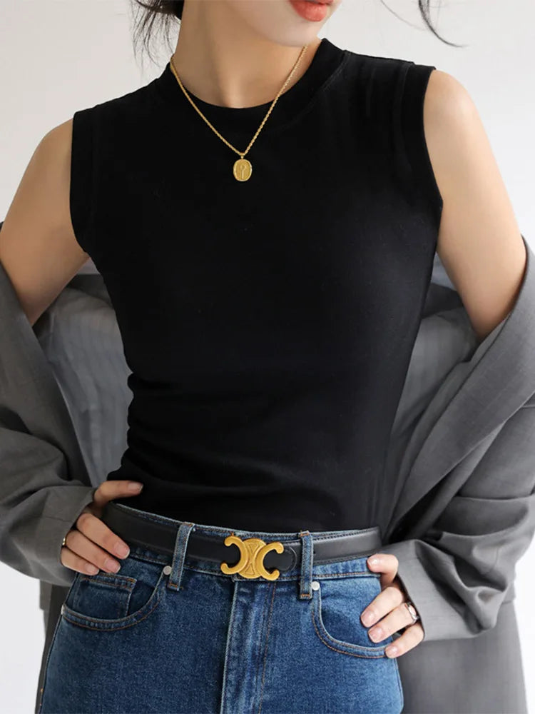 Women's Solid Tank Top with Round Neckline and a Sleeveless Design
