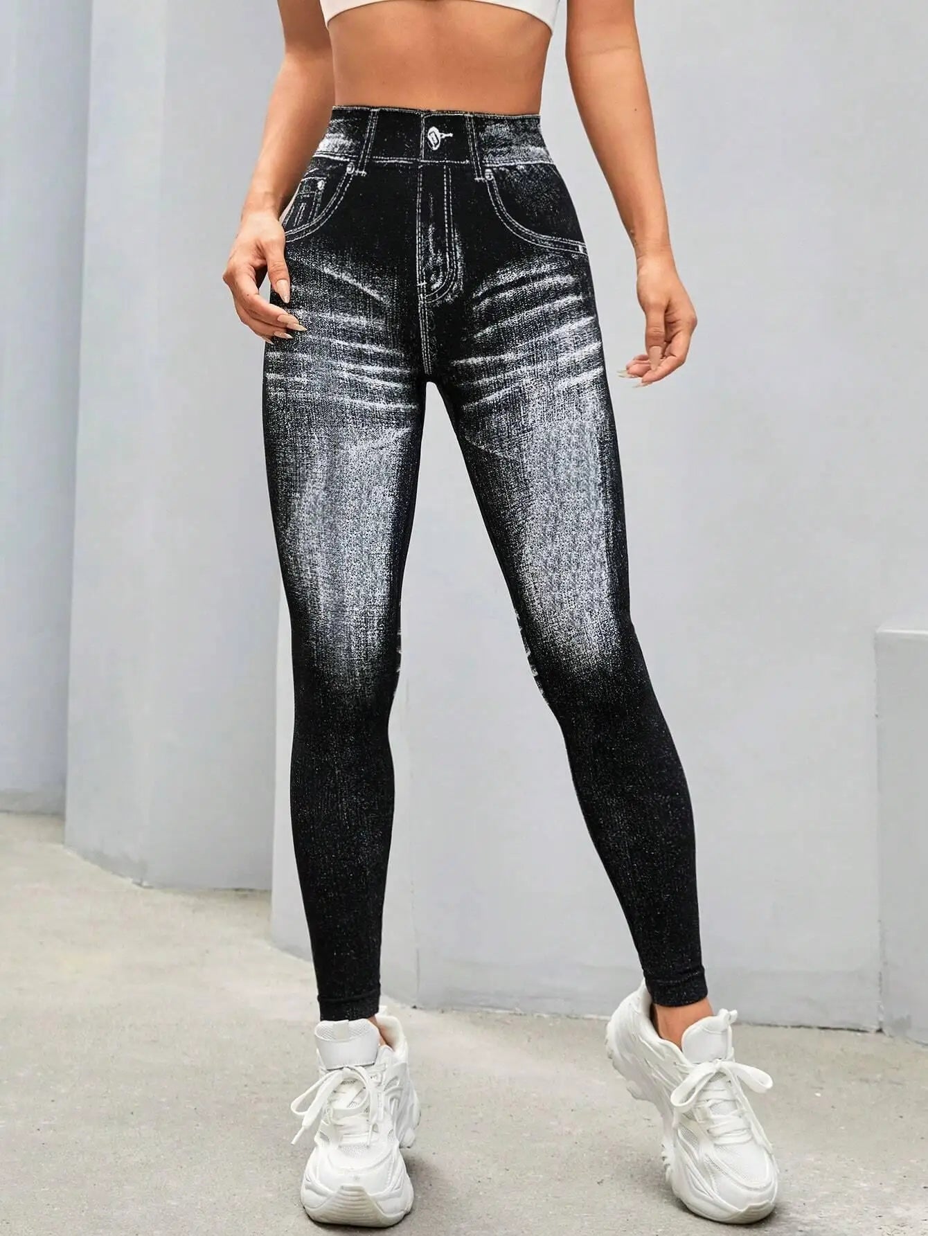Women's Denim Look Full Length Leggings For Workout Outfits