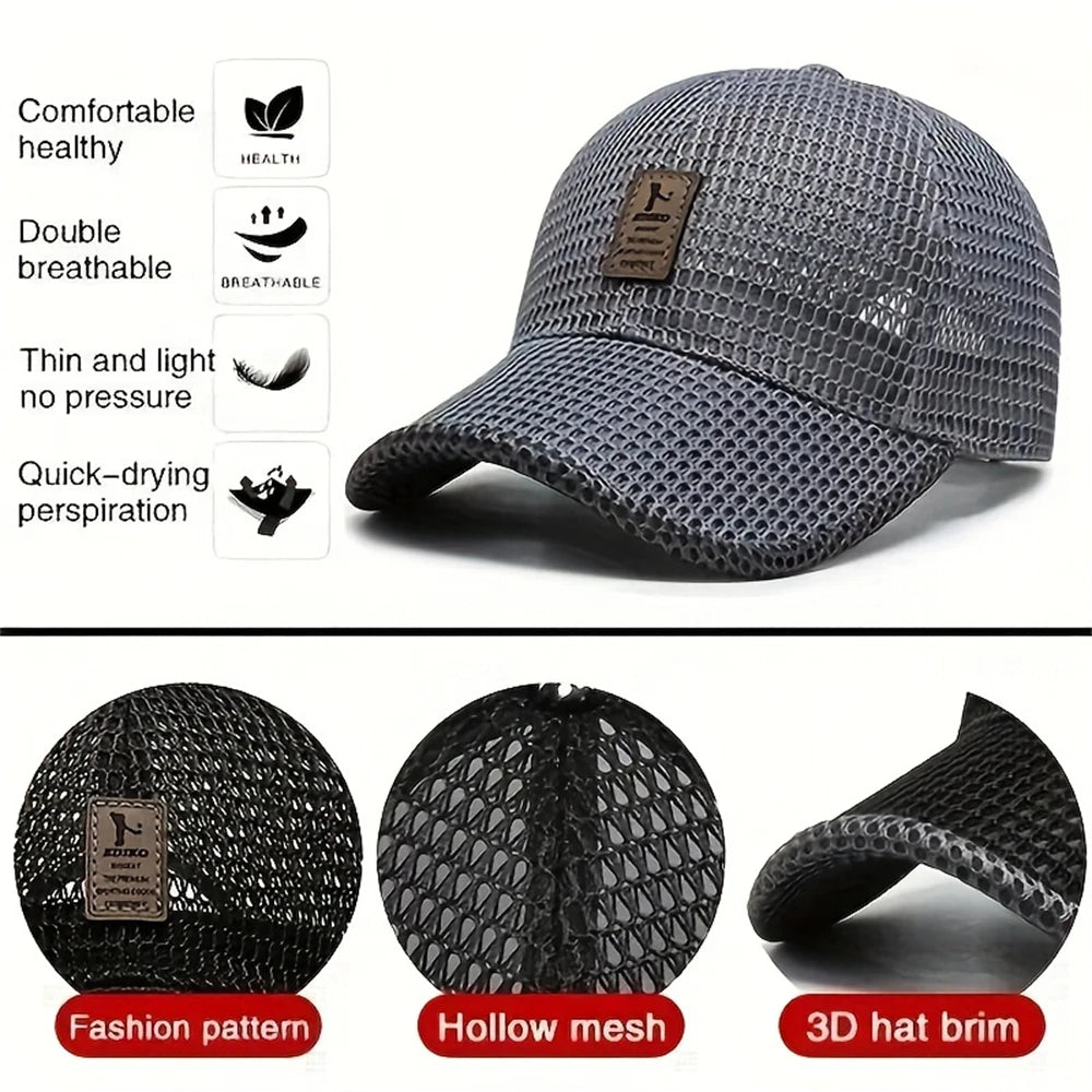 Mesh Baseball Cap with Curved Brim and Adjustable Back