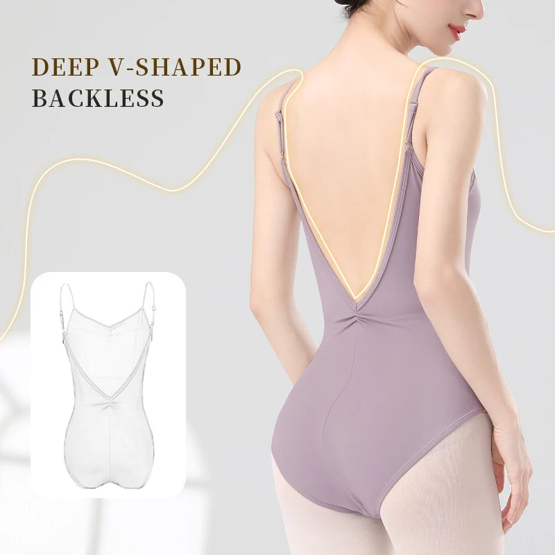 Women's Classic Camisole Ballet Leotard with Ruched Front and V Back