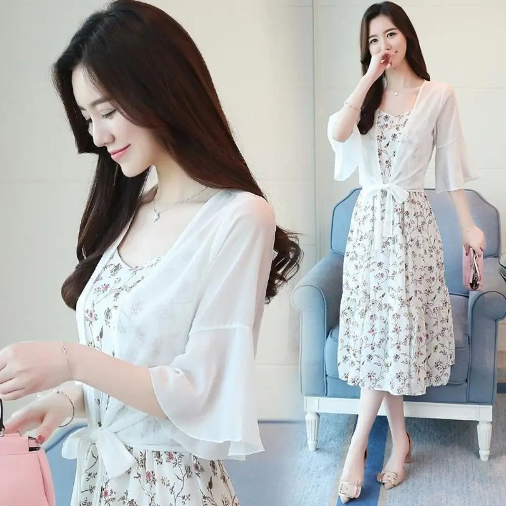 Chiffon Tie Front Short Sleeve Cardigan for Layering over Outfits