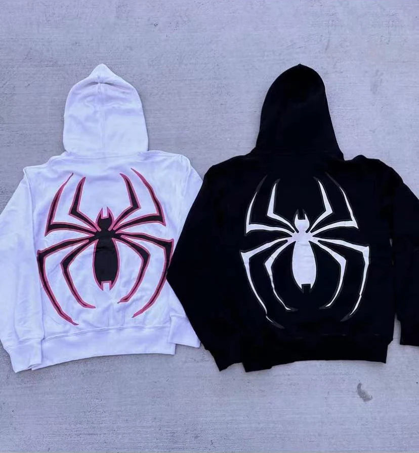 Spider Graphic Long Sleeve Full Zip Casual Hoodie