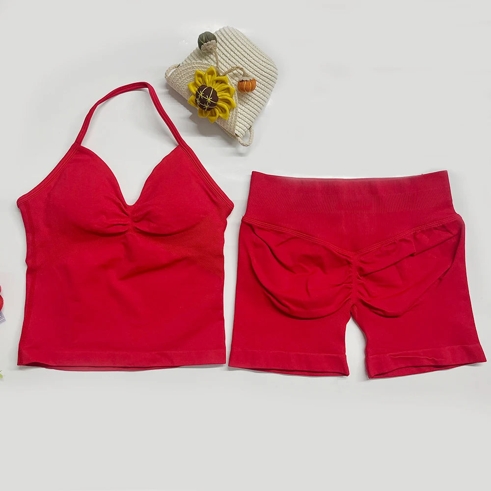 Women's Halter Tank And Shorts Yoga Set For Workout Outfits