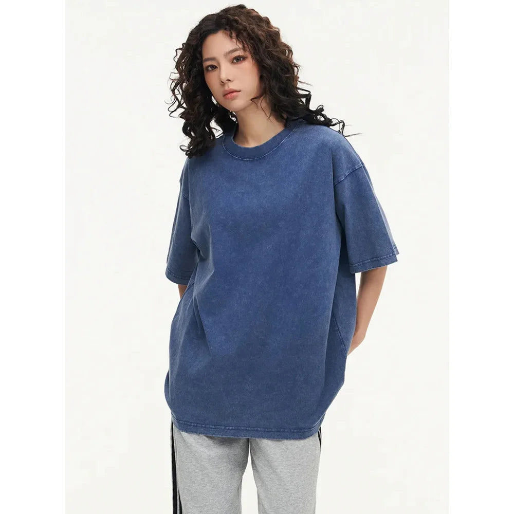 Solid Crew Neck Short Sleeve Loose Casual T Shirt