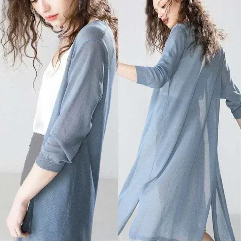Women's Long Open Front Knit Cardigan Casual Knit Layer