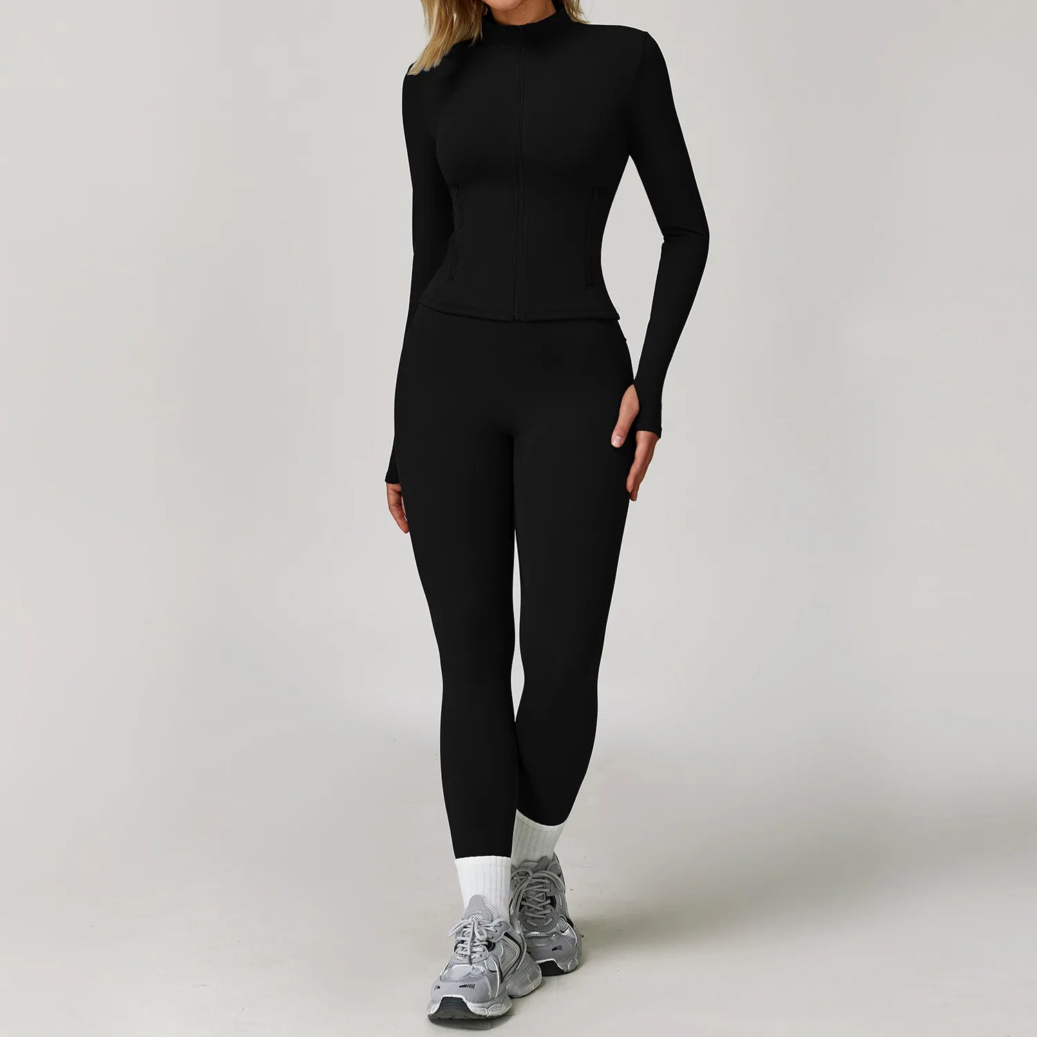 Women's Zip Layer Bra And Leggings Yoga Set