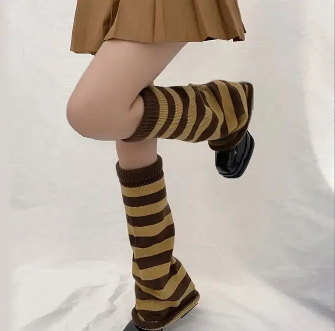 Striped Knit Leg Warmers with Slouchy Calf Length Shape
