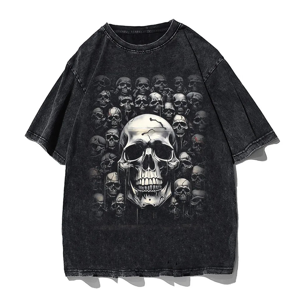 Hip-Hop Skull T-Shirt Men Vintage Harajuku Y2K Streetwear Black Cotton Tee