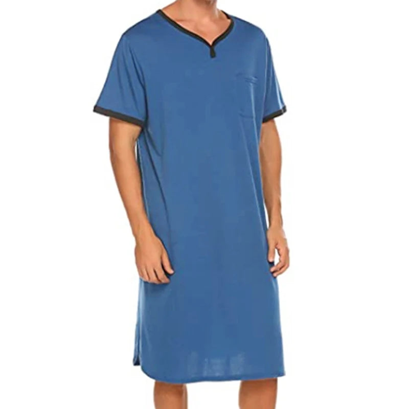 Men's Solid Short Sleeve Button Neck Lounge Sleep Nightdress