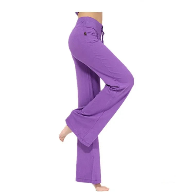 Women's Drawstring Waist Flared Pants with Pockets for Yoga and Casual Wear