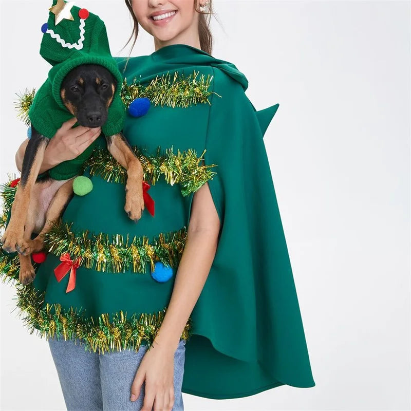 Decorated Christmas Tree Hooded Poncho for Layering over Outfits