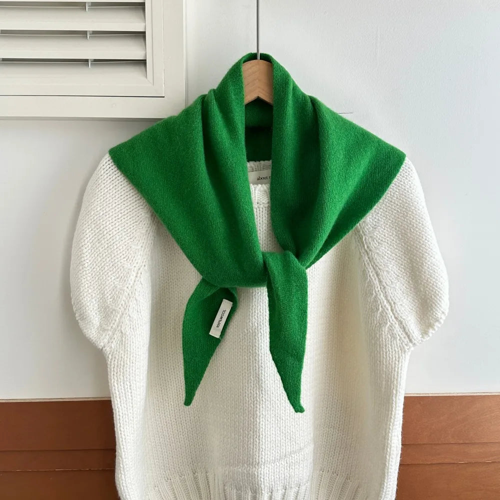 Solid Knitted Triangle Scarf with Tieable Pointed Corners
