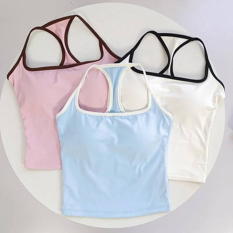 Women's Contrast Trim Racerback Cropped Tank Top