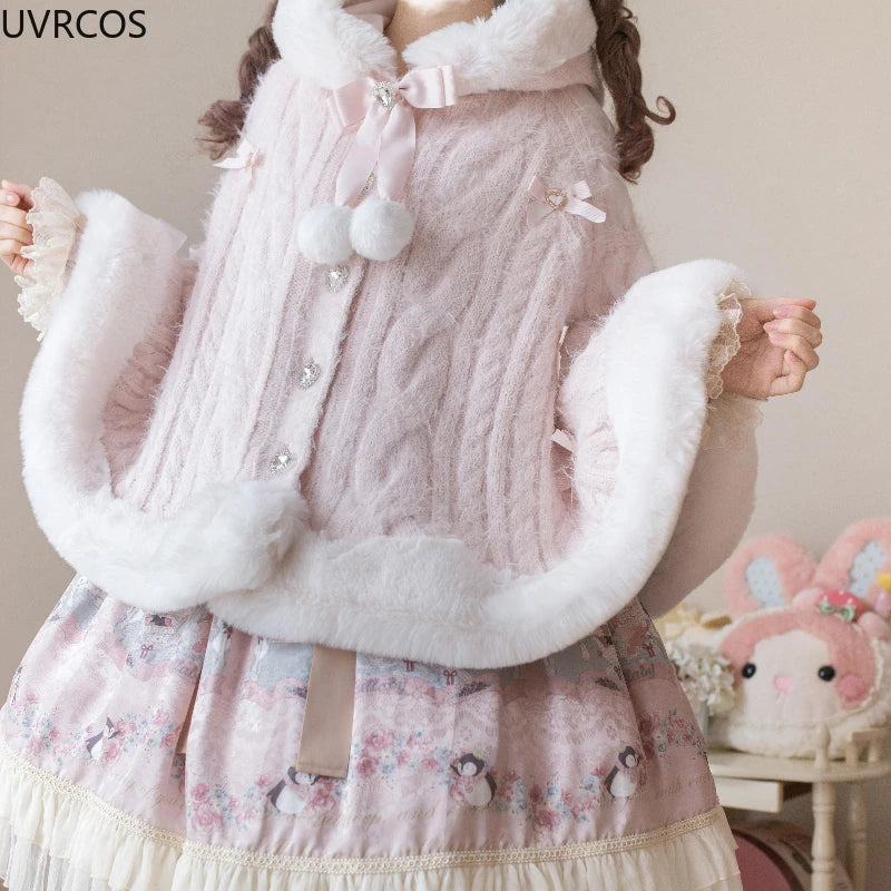 Hooded Bow Ruffle Cape for Layering over Outfits