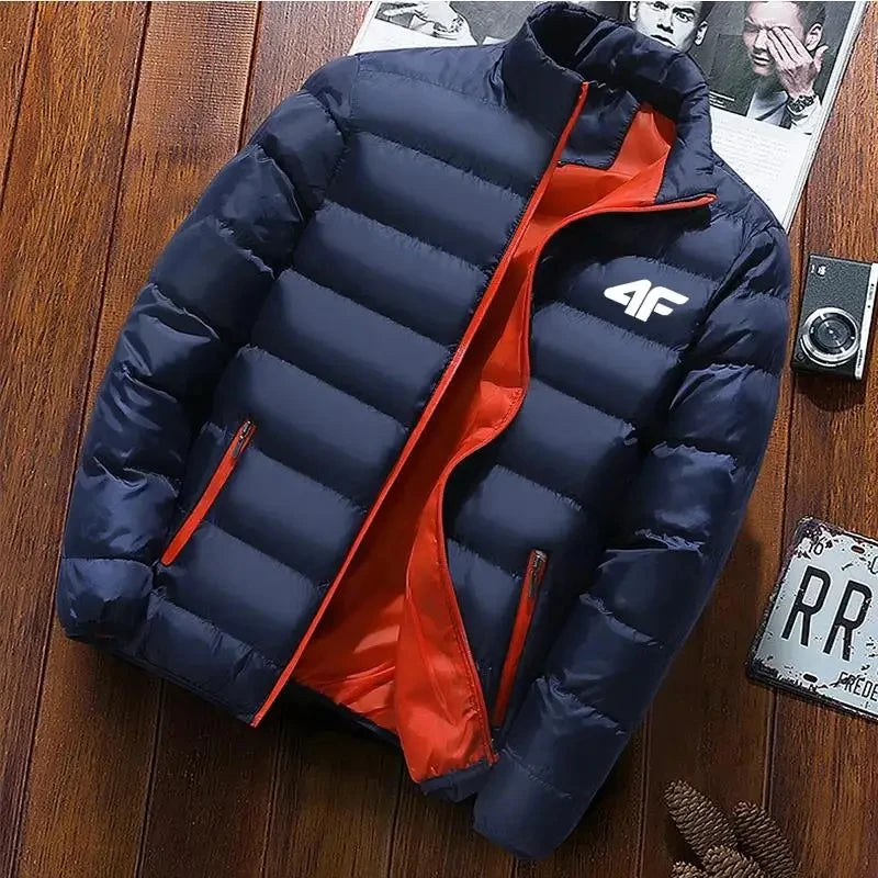Men's Quilted Stand Collar Zip Front Jacket