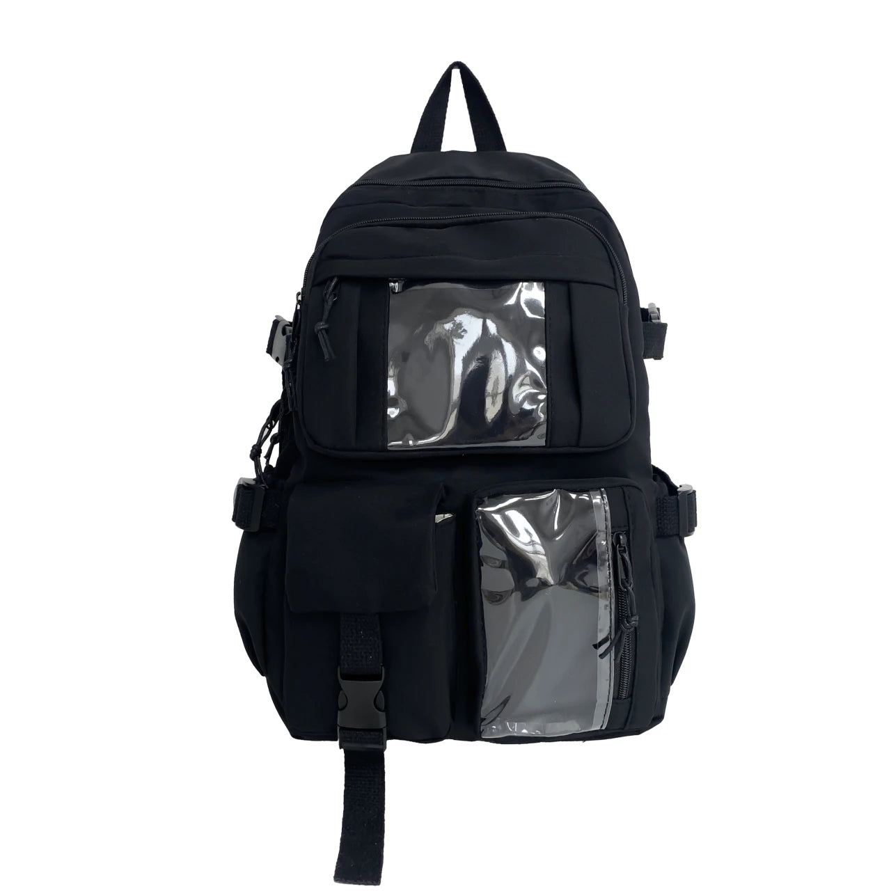 Student Backpack with Transparent Display Pockets and Multiple Front Storage Sections