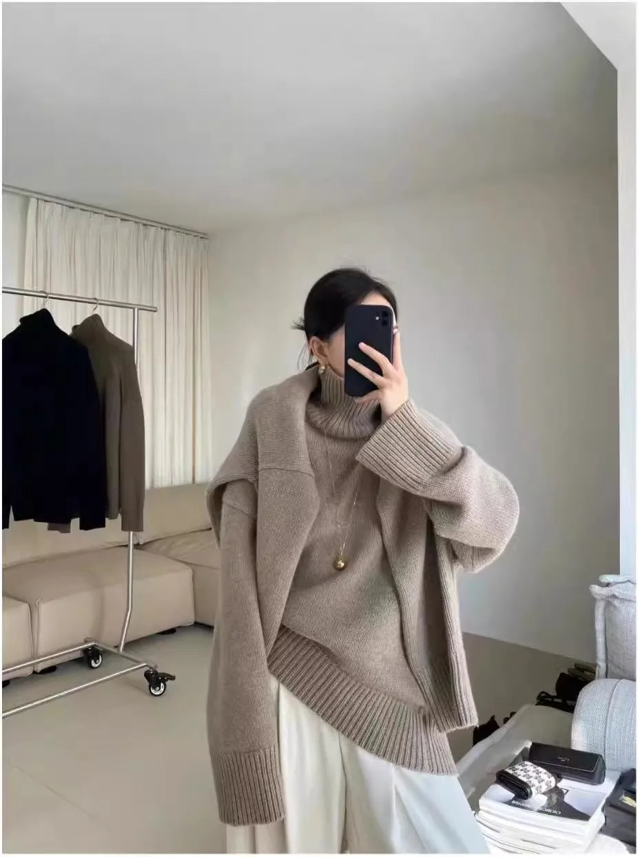 100% pure cashmere sweater for women high-neck sweater loose and thickened silhouette sweater