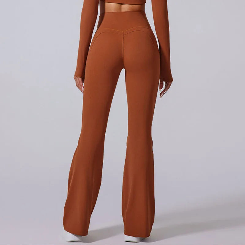 Women's Long-Sleeve Crop Top and Flared Pants Workout Set